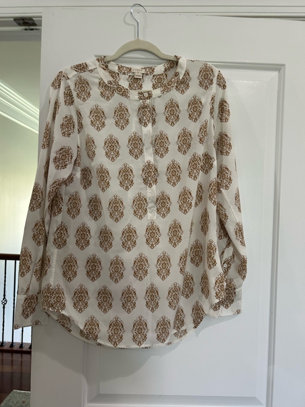 J. Crew Cream Button-Front Printed Blouse